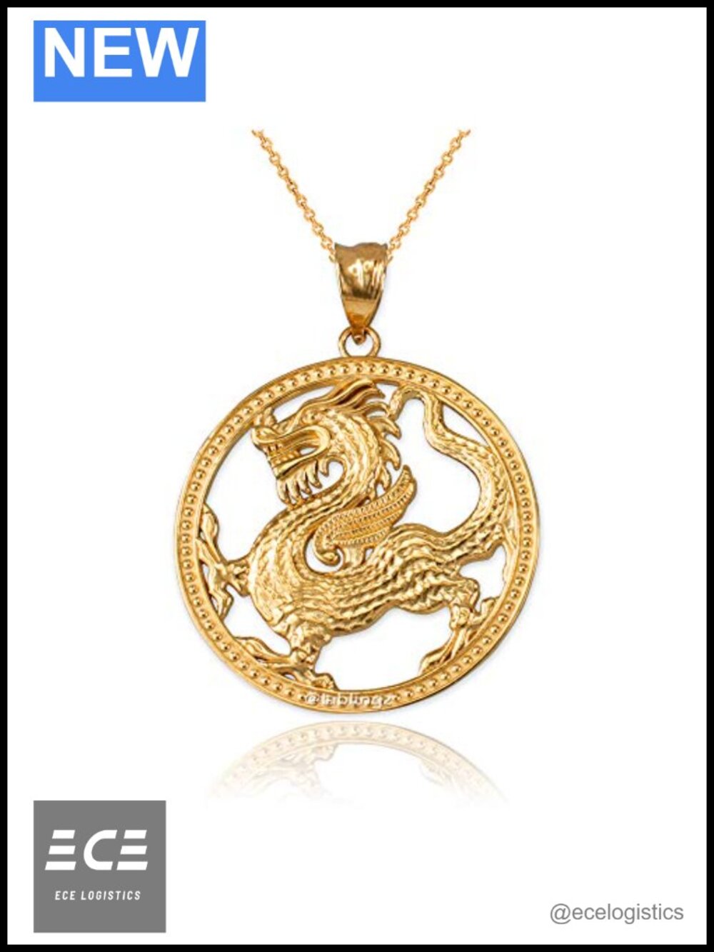 10K Yellow Gold Chinese Dragon Open Medallion Pendant Necklace